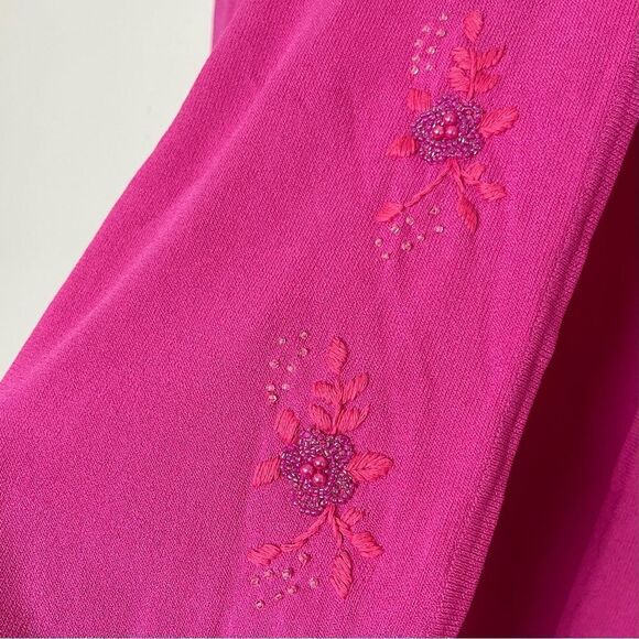 April Cornell Beaded Open Cardigan Large Pink Floral Embroidered Crochet Trim - Picture 6 of 11
